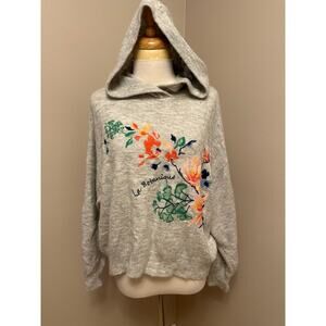L.O.G.G Floral Embroidered Hooded Sweater Gray Heather Sz Medium